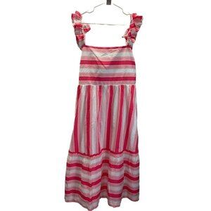NEW J.Crew Square neck pink striped Midi Dress‎ size 20 flutter sleeve Beachy